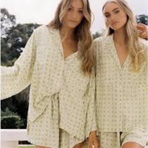 Piyama Peta Set- rattan pattern- margarita green color, size xs